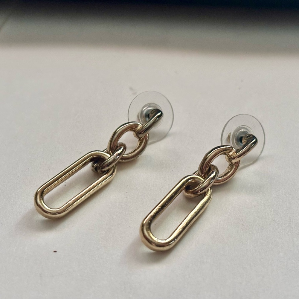 Vintage estate sale Golden Chain Link Drop Earrings - Women Jewelry